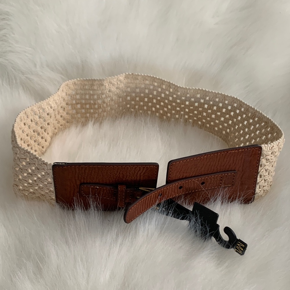 Chic Brown and Cream Woven Belt Leather and Fabric M/L